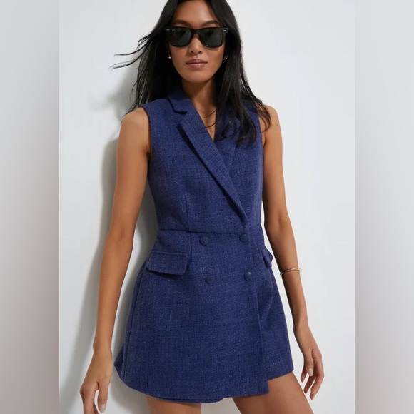 NWT Tuckernuck Pomander Place Navy Blue Sleeveless Tweed Campbell Romper Size S - Picture 1 of 6